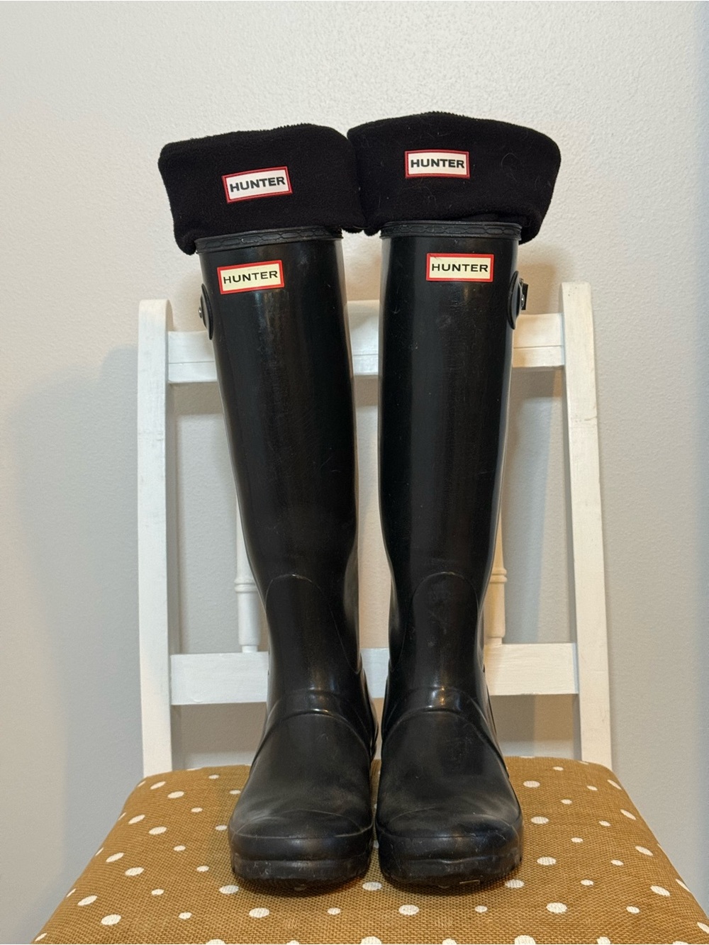 Hunter Tall Black Rain Boots + Fleece Boot Socks